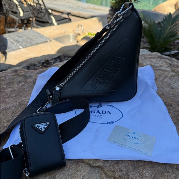 Prada Other - Genuine vegan leather PRADA Black triangle Sling Bag with detachable Logo mini